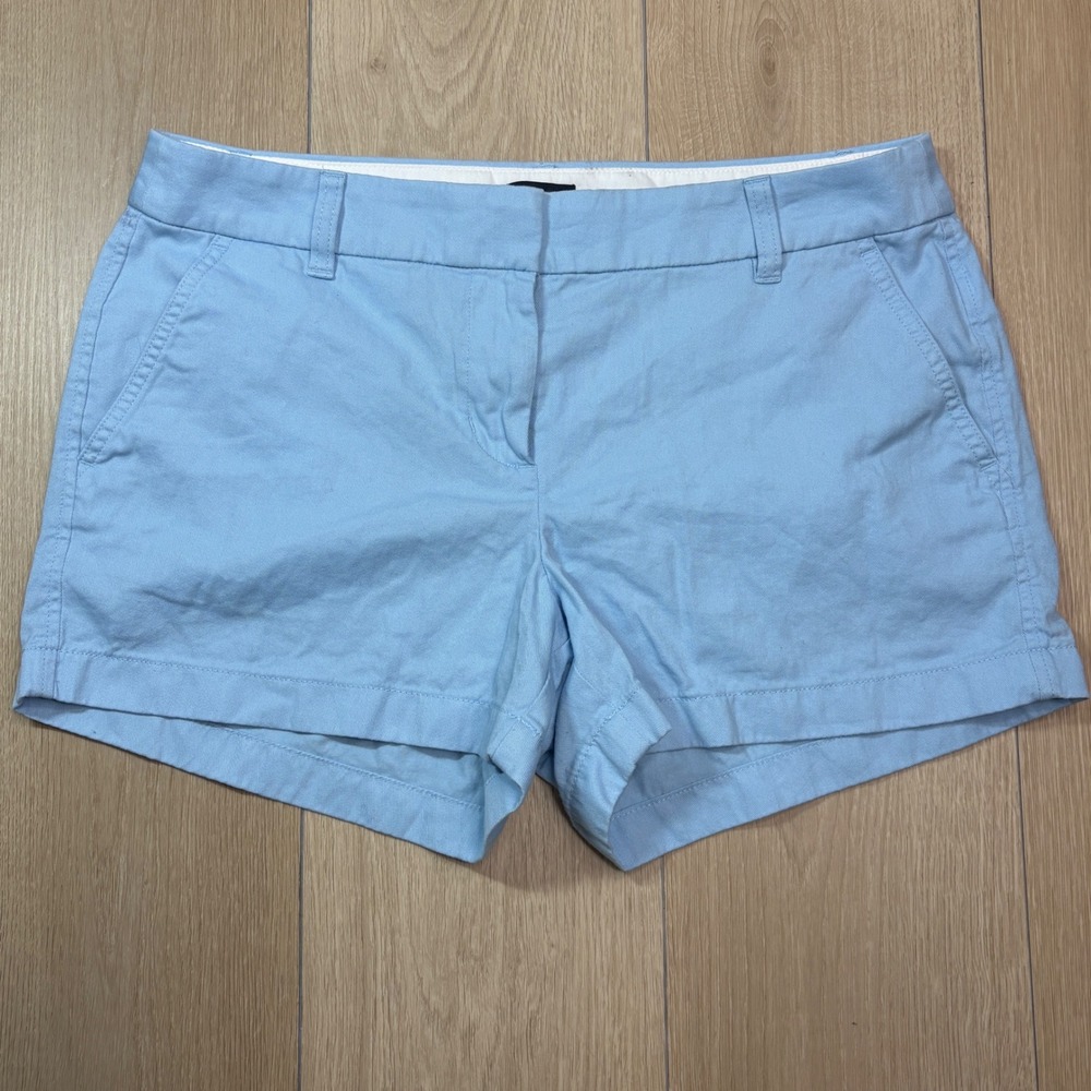 J.Crew Womens Light Blue Chino Shorts Size 10 Mid Rise Cotton Stretch Preppy